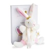 Doudou et Compagnie - Peluche Lapin Avec Doudou Mouchoir - 10 cm - Blanc/Rose - Cadeau De Naissance Fille - Jolie Boîte Cadea