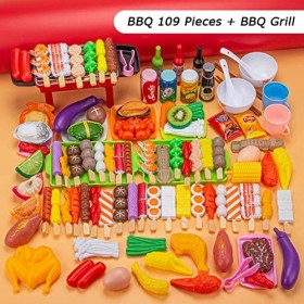 Jouet de Nourriture de Simulation, 109 Pièces Ensemble de Barbecue pour Enfants, Jeux Aliments Enfant, Nourriture de Simulati