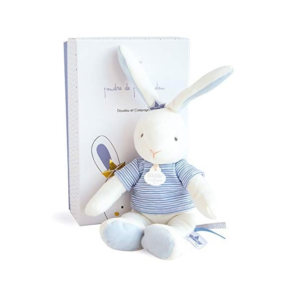 Doudou et Compagnie - Peluche Lapin Avec Doudou Mouchoir - 10 cm - Blanc/Rose - Cadeau De Naissance Fille - Jolie Boîte Cadea