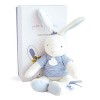 Doudou et Compagnie - Peluche Lapin Avec Doudou Mouchoir - 10 cm - Blanc/Rose - Cadeau De Naissance Fille - Jolie Boîte Cadea