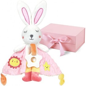 Doudou Lapin Peluche. Serviette Apaisante Bébé.Utilisé comme Jouet d’Eveil, Coffret Cadeau Naissance, Garçon Fille de 0-3 Ans