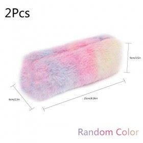 Lot de 2 trousses à crayons en peluche arc-en-ciel pour filles - Trousse à crayons mignonne - Trousse à crayons douce - Trous