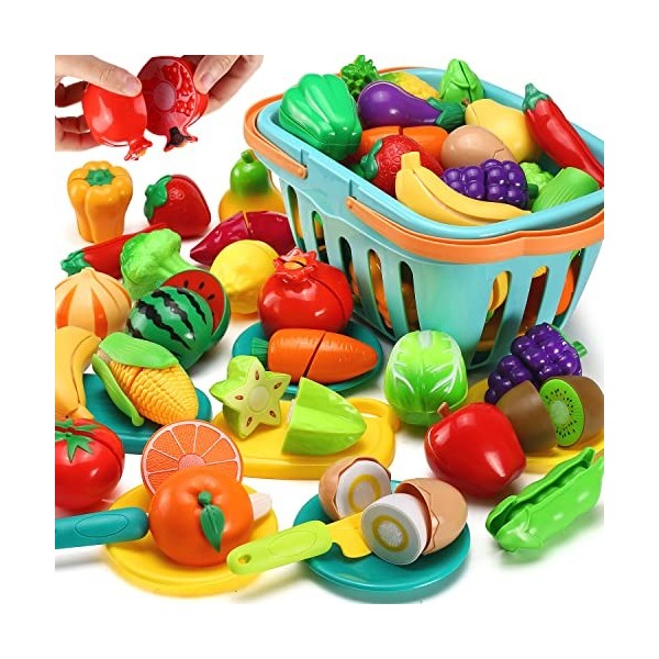 Jouet alimentaire pour tout-petits - Faux aliments en bois pour enfants -  Avec fruits, légumes et couteau : : Jeux et Jouets