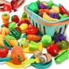 35 Pièces Jouets de Cuisine, Dinette de Cuisine avec Panier de Rangement, Plat et Couteau en Plastique, Fruits et Légumes à C