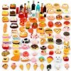 100 Pièces Jouets de Miniatures Alimentaires Boissons Mini Aliments en Résine Mélangée pour Cuisine de Poupée Jeu de Simulati