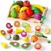 yoptote Fruits et Légumes Jouets Ustensile Cuisine en Bois Enfant Fruits à Couper en Bois et Lègumes à Découper Motricité Fin