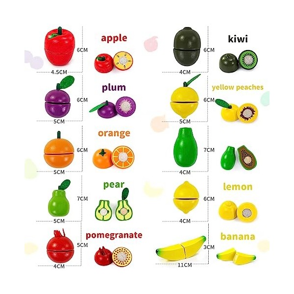 yoptote Fruits et Légumes Jouets Ustensile Cuisine en Bois Enfant Fruits à Couper en Bois et Lègumes à Découper Motricité Fin