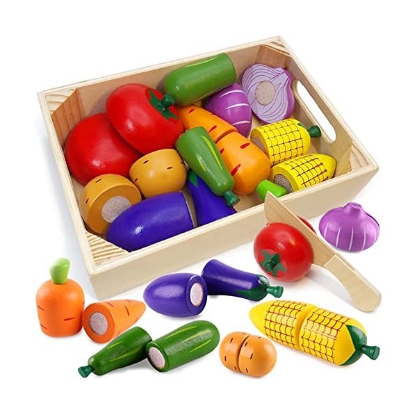 Airlab Jouets Enfant Cuisine Bois, Ustensile Accessoire Dinette, Fruits Légumes à Découper, Montessori Éducatifs Cadeaux Anni
