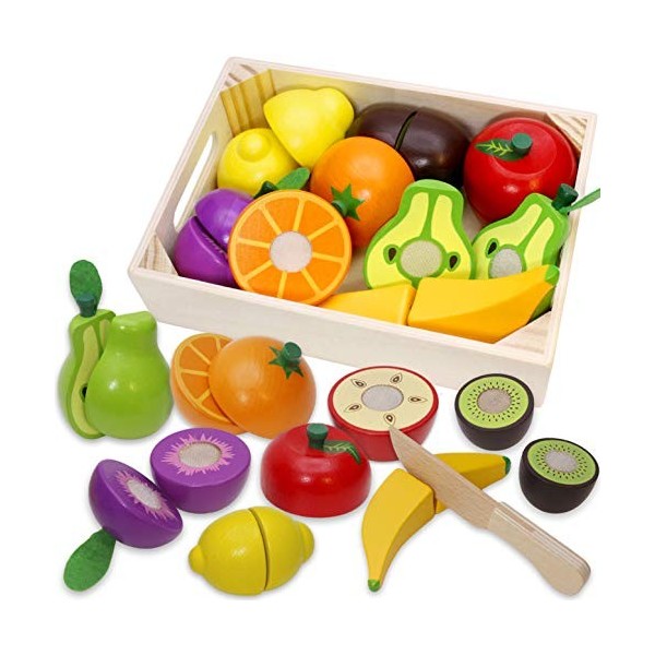 Airlab Jouets Enfant Cuisine Bois, Ustensile Accessoire Dinette, Fruits Légumes à Découper, Montessori Éducatifs Cadeaux Anni