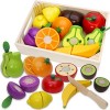 Airlab Jouets Enfant Cuisine Bois, Ustensile Accessoire Dinette, Fruits Légumes à Découper, Montessori Éducatifs Cadeaux Anni