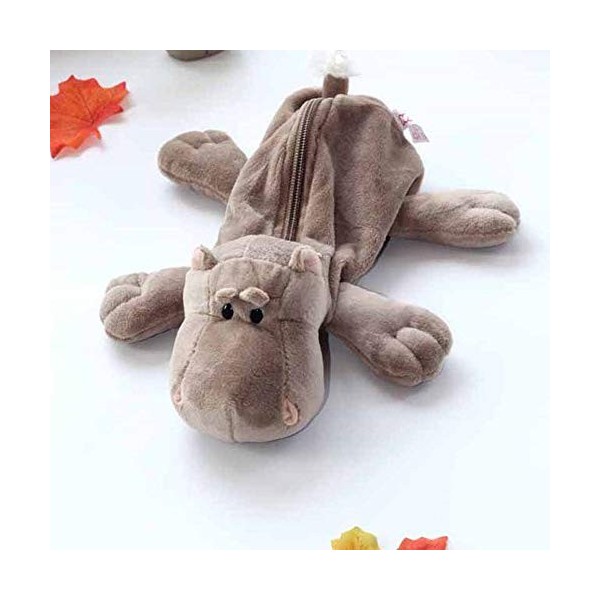 Ifever Trousse à crayons en peluche pour filles et garçons, motif éléphant/chien/hippopotame 25 cm Hippopotame