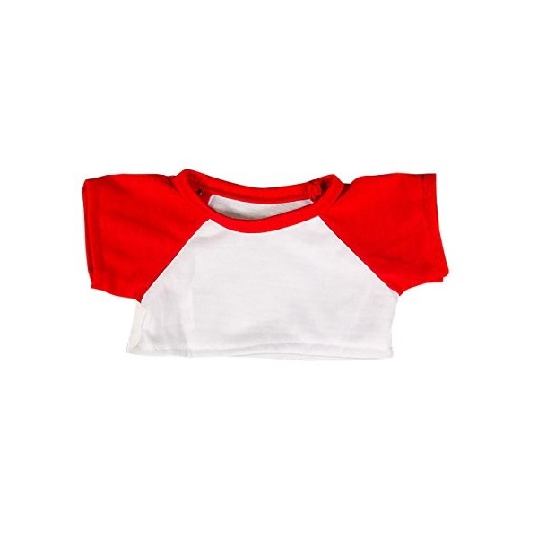 teddy mountain T-shirt blanc à manches rouges - 20cm - Vêtements pour nounours, ours en peluche, animaux en peluche