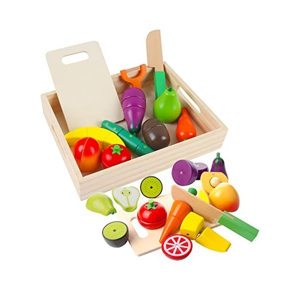 Fruits et légumes Jouets Bois de magnetique, Cuisine Enfant Simulation de Jouets éducatifs et Jouet de Perception des Couleur