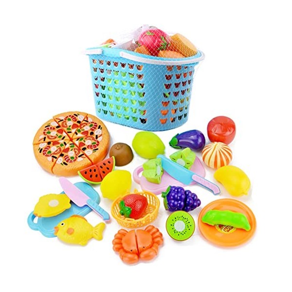 NIWWIN Jouer aux Fruits Jouets, 27 pièces Faux Joueurs de Joueurs de rôle, Jouets de Cuisine et de légumes de Cuisine, Jouets