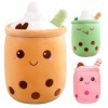 FENGQ Peluche Bubble Tea - Coussin en peluche - Motif tasse de thé aux perles - Pour enfants et adultes - Marron