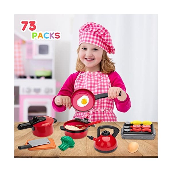 Accessoire Cuisine Enfant Jouet Ustensile 73pcs Kits de Cuisine à Jouer avec Casseroles et Poêles Aliment Jouet Dinette Chef 