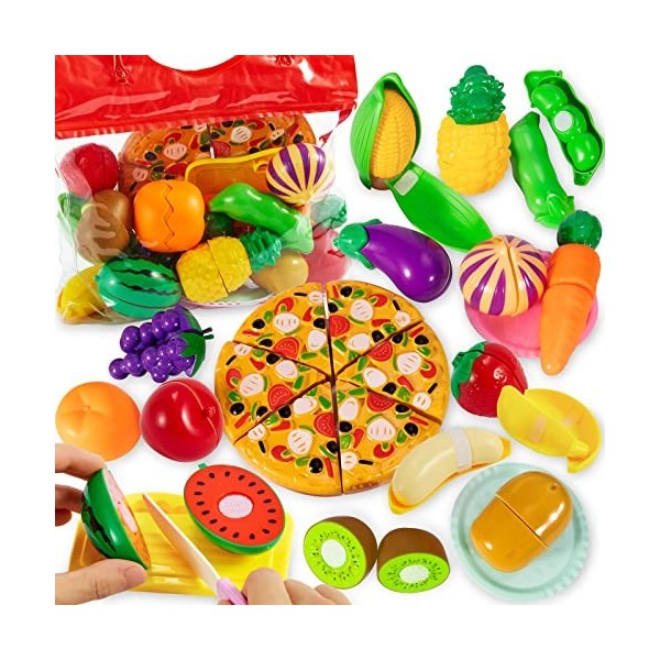 BUYGER Fruits et Légumes Jouets à Couper, Dinette Cuisine Enfant Accessoire  Aliments en Plastique avec Sac de Rangement - Cad