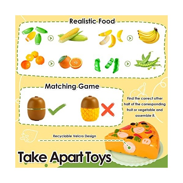 BUYGER Fruits et Légumes Jouets à Couper, Dinette Cuisine Enfant Accessoire Aliments en Plastique avec Sac de Rangement - Cad