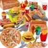 LINFUN KIDS Jouet Aliment Enfant, Dinette Accessories Jeux Dimitation Cuisine avec Hamburger Pizza Plateau, Nourriture de Je