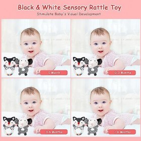 JoyLife Jouets Déveil Bebe 0 3 6 12 Mois, Noirs et blancs Jouet de Peluche Hochets Haltère Cadeau pour Bebe Garçon Fille, Vo