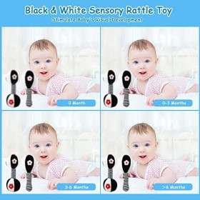 JoyLife Jouets Déveil Bebe 0 3 6 12 Mois, Noirs et blancs Jouet de Peluche Hochets Haltère Cadeau pour Bebe Garçon Fille, Vo
