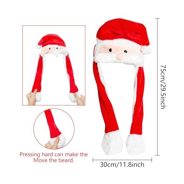 Bonnet de Noël en peluche LED, Chapeau de Père Noël en peluche, Chapeaux du Père Noël, Bonnet de Noël amusant avec oreilles m