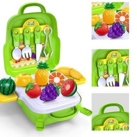 TLHWIN Jeu de Nourriture en Plastique Portable Sac à Dos Ensemble pour Enfants Faire semblant de Couper des Aliments Jouet Fr