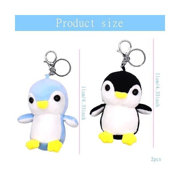2pcs Mini Porte-Clés de Pingouin, Petit Poupée en Peluche Pingouin Bébé Mignon Porte-Clés en Peluche Pingouin Pendentif de Sa