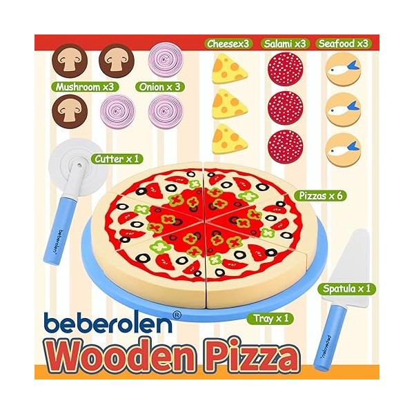 Beberolen Pizza Bois Bébé, Aliments Dinettes Jouer Cuisine, Jeux de Rôle Jouet Éducatif Éveil Montessori, Cadeau Créatif Anni