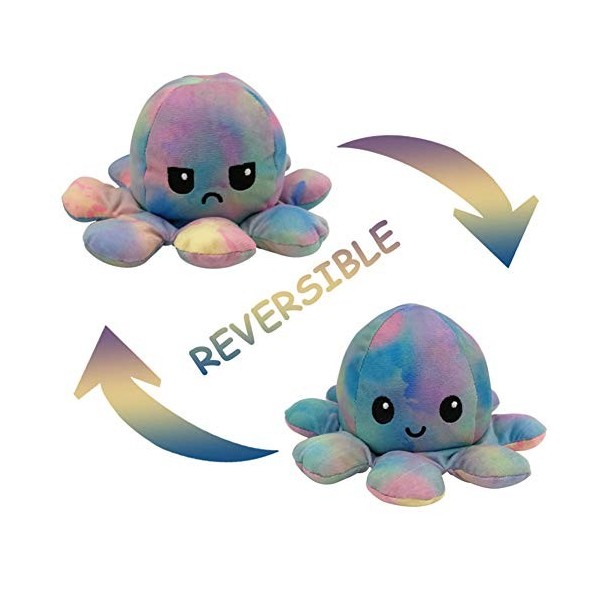 GeniusCells Poulpe en peluche double face Flip Octopus Doll, peluche douce réversible en forme de pieuvre, mini jouet créatif