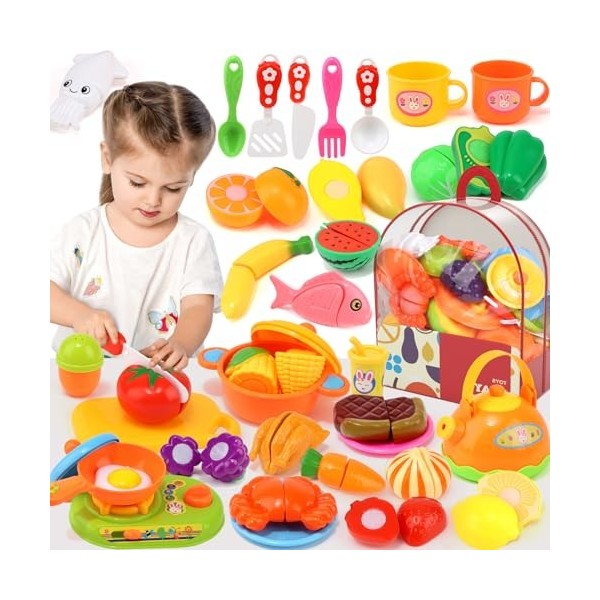 kramow Dinette Enfant, Kit de Cuisine pour Enfants, Jouet à Légumes et Fruits, Jouets Alimentaires, Jouets éducatifs pour Béb