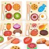 Atoylink 4 Set Jeu de Nourriture Cuisine en Bois Enfant Fruits Légumes Viande Montessori Jouet en Bois Motricité Fine Jeu édu