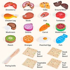 Atoylink 4 Set Jeu de Nourriture Cuisine en Bois Enfant Fruits Légumes Viande Montessori Jouet en Bois Motricité Fine Jeu édu
