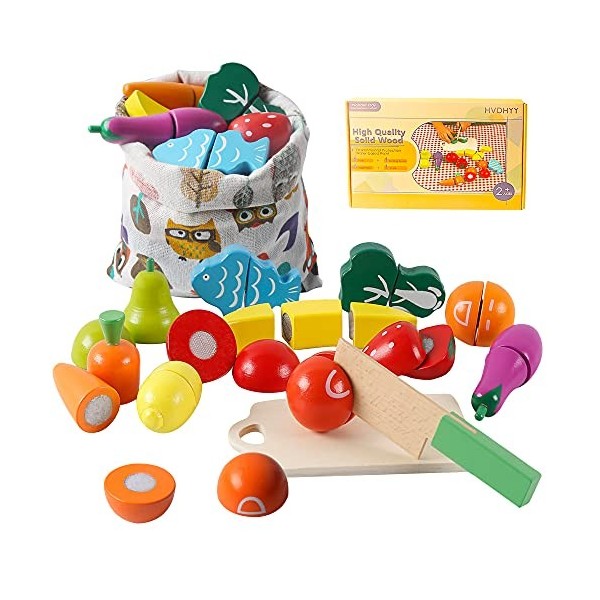 HVDHYY Jouets en Bois Fruits et Légumes Decouper Aliment de Cuisine Jeux de Simulation de Nourriture Noël La Journée des Enfa