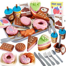 LINFUN KIDS Dinette Enfant avec Dessert Jouet Gâteau Plateau, Jouet Aliment Cuisine Accessoires, Jeux Dimitation Cadeau pour