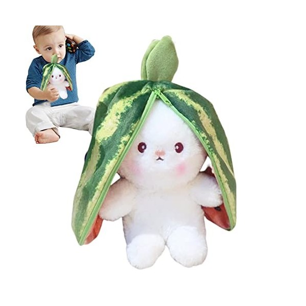 Lapin en Peluche - Peluche Lapin Fruit Réversible avec Fermeture Éclair,Oreiller en Peluche Doux Mignon pastèque et Kiwi Frui