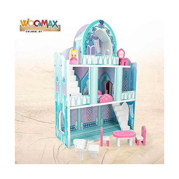 COLORBABY- WOOMAX 49314-Woomax-château en Bois 37 x 15 x 53,5 cm + 3 A, 49314, Multicolore, Normal