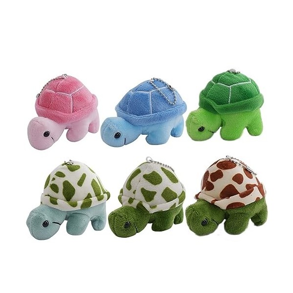 Porte-clés Tortue en Peluche, 6 Pièces Adorable Animal en Peluche Souple Pendentif Jouets en Peluche Mini Porte-Clés Petit An