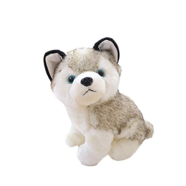 LAARNT 22cm Jouet en Peluche de Petit Chien Gris pour Enfants，Poupée en Peluche en Chien Husky réaliste，Doudou en Chien Husky