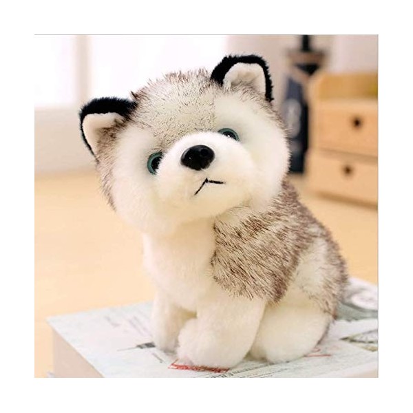 LAARNT 22cm Jouet en Peluche de Petit Chien Gris pour Enfants，Poupée en Peluche en Chien Husky réaliste，Doudou en Chien Husky