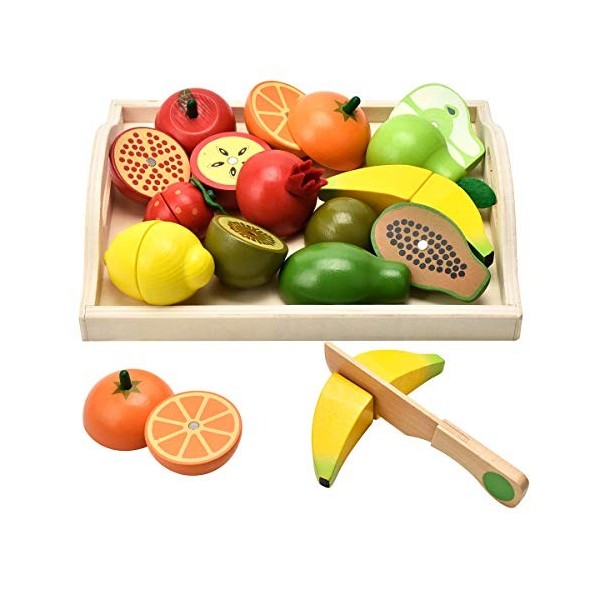 CARLORBO Jouets en bois Jeux de simulation de nourriture pour enfants Cuisine, jeux de rôle Jouets éducatifs à fruits et légu