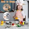 Sundaymot Ensemble de Cuisine pour Enfant, Ustensiles de Cuisine Jouet en Bois avec Acier Inoxydable Casseroles et Poêles,Tab