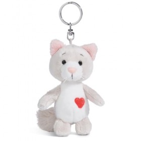 NICI Chat Love en Peluche 10 cm Gris-Pendentif Animal câlin Durable lanière, Anneau Porte-clés, 49400