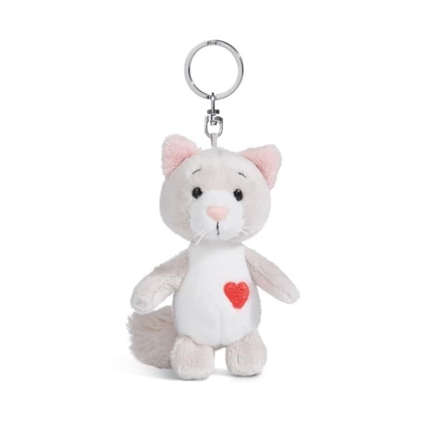 NICI Chat Love en Peluche 10 cm Gris-Pendentif Animal câlin Durable lanière, Anneau Porte-clés, 49400