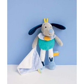 BABY NAT - Peluche Chien avec Doudou Mouchoir - 22 cm - Gris/Vert - Cadeau Naissance Mixte - Chien Pépin - BN0447