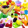 Airlab Jouet Plastique Fruit et Légume à Découper, 49 PCS Enfant Dinette Nourriture Accessoire Ustensile Cuisine, Cadeau Anni