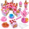 Czemo Gâteau danniversaire Jouet 99 Pièces Dinette Accessoire Cuisine Enfant Jouet à Couper avec Bougies, Fruit, Crème glacé