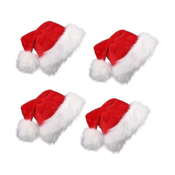 4Pcs Bonnet Noël Chapeau de Père Noël en Peluche pour Enfants,Adultes,Unisexe Bonnet de Père Noël de Pompon Ornements de Noël
