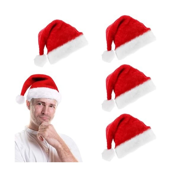 4Pcs Bonnet Noël Chapeau de Père Noël en Peluche pour Enfants,Adultes,Unisexe Bonnet de Père Noël de Pompon Ornements de Noël