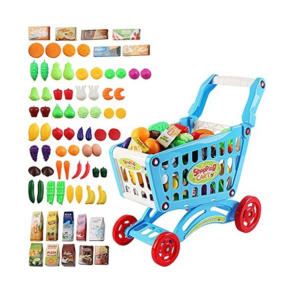 deAO Chariot de supermarché pour Enfants 65 Nourriture Fruits et Légumes Jeu de Rôle de Nourriture Jouet éducatif Jouet de Cu